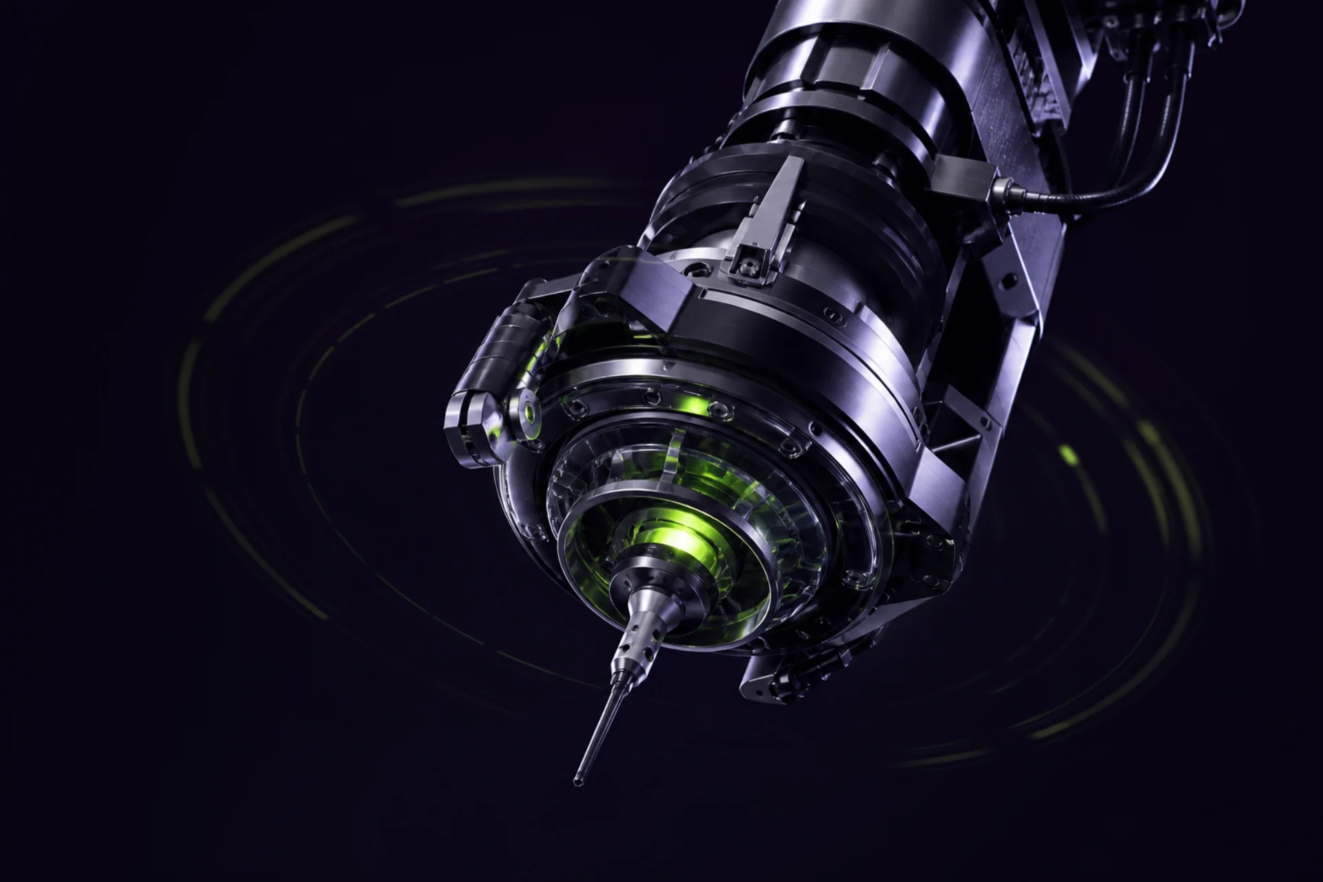 Präzisionsgefertigtes Robotikinstrument aus dunklem Metall